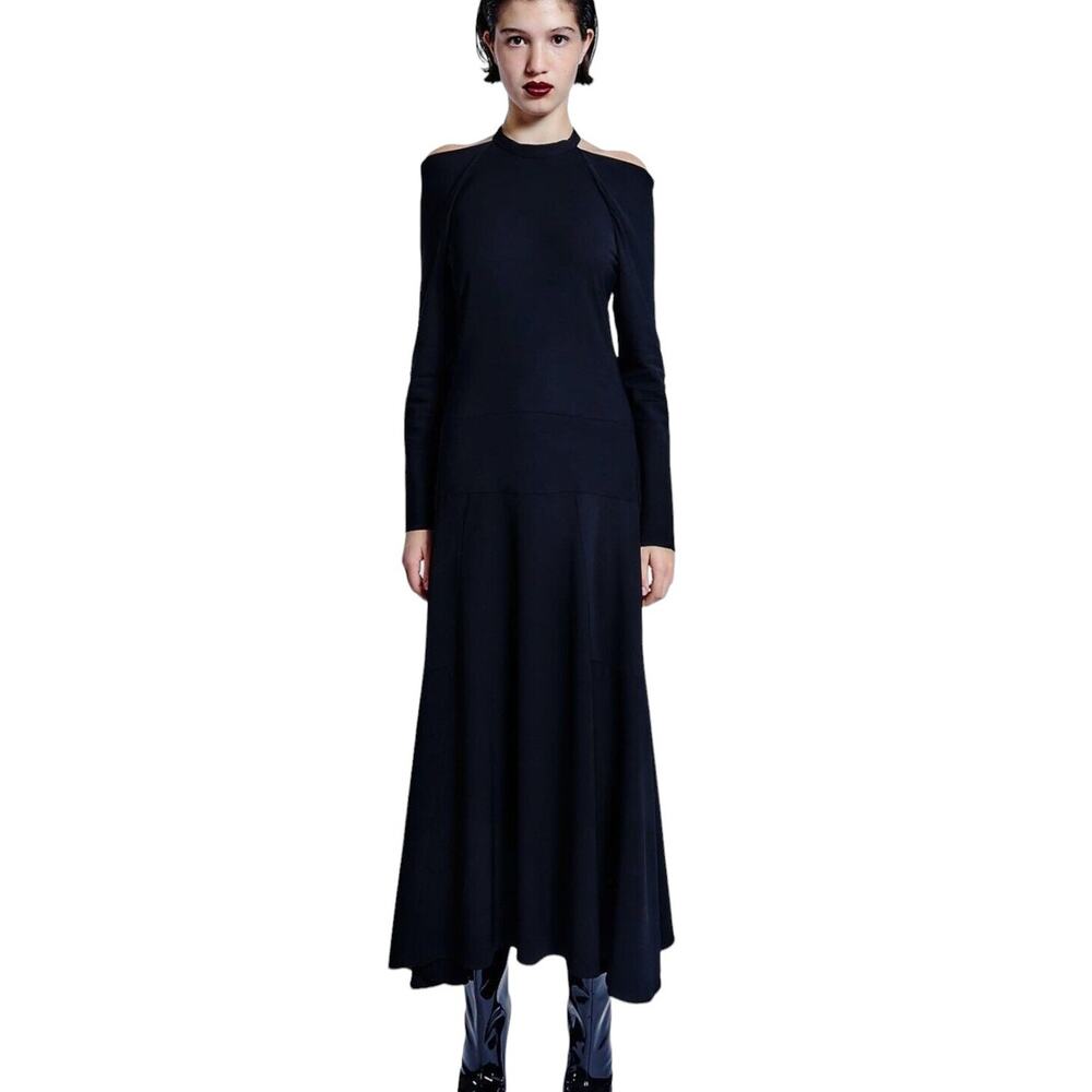 NWT ZARA Limited Edition Shoulder Cutout Black Maxi Dress Goth Punk Emo SZ M